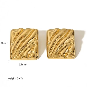 1 pair of classic simple  gold plated stainless steel wavy rectangle earrings for women jewelry daily wear h5 Picture2